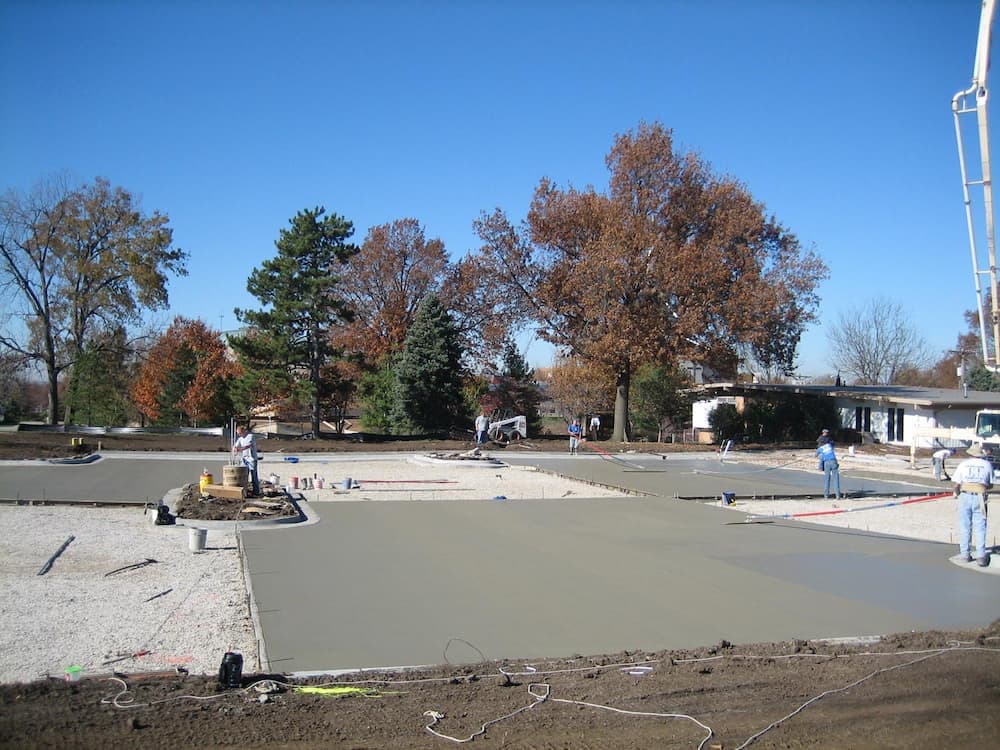 Professional parking lot construction with proper drainage and striping